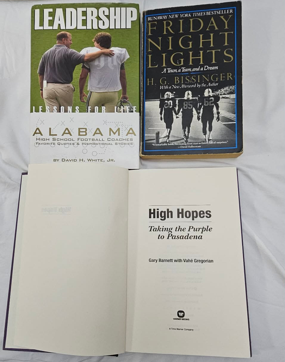Leadership and Friday Night Lights books above the open title page of High Hopes.